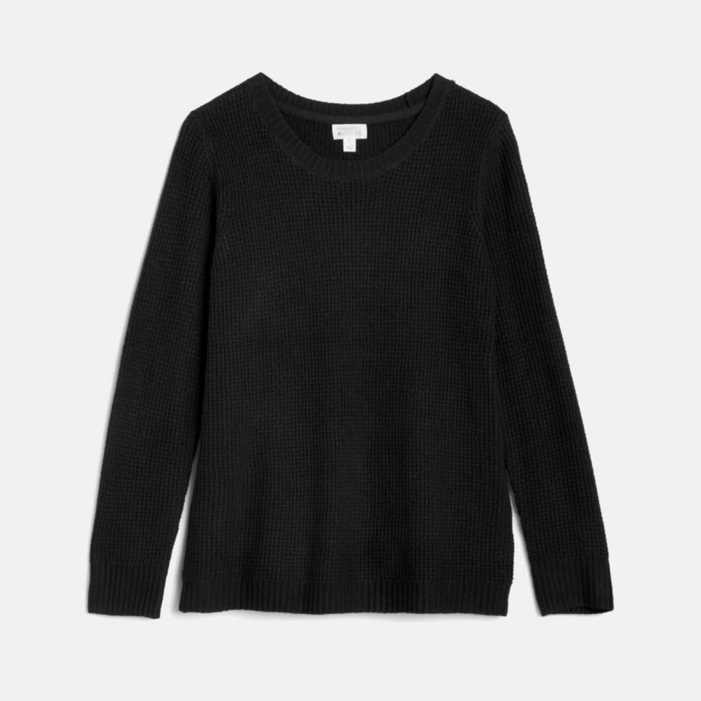 Market & Spruce Jackson Crew Neck Waffle Texture Sweater NWT Sz Med Black